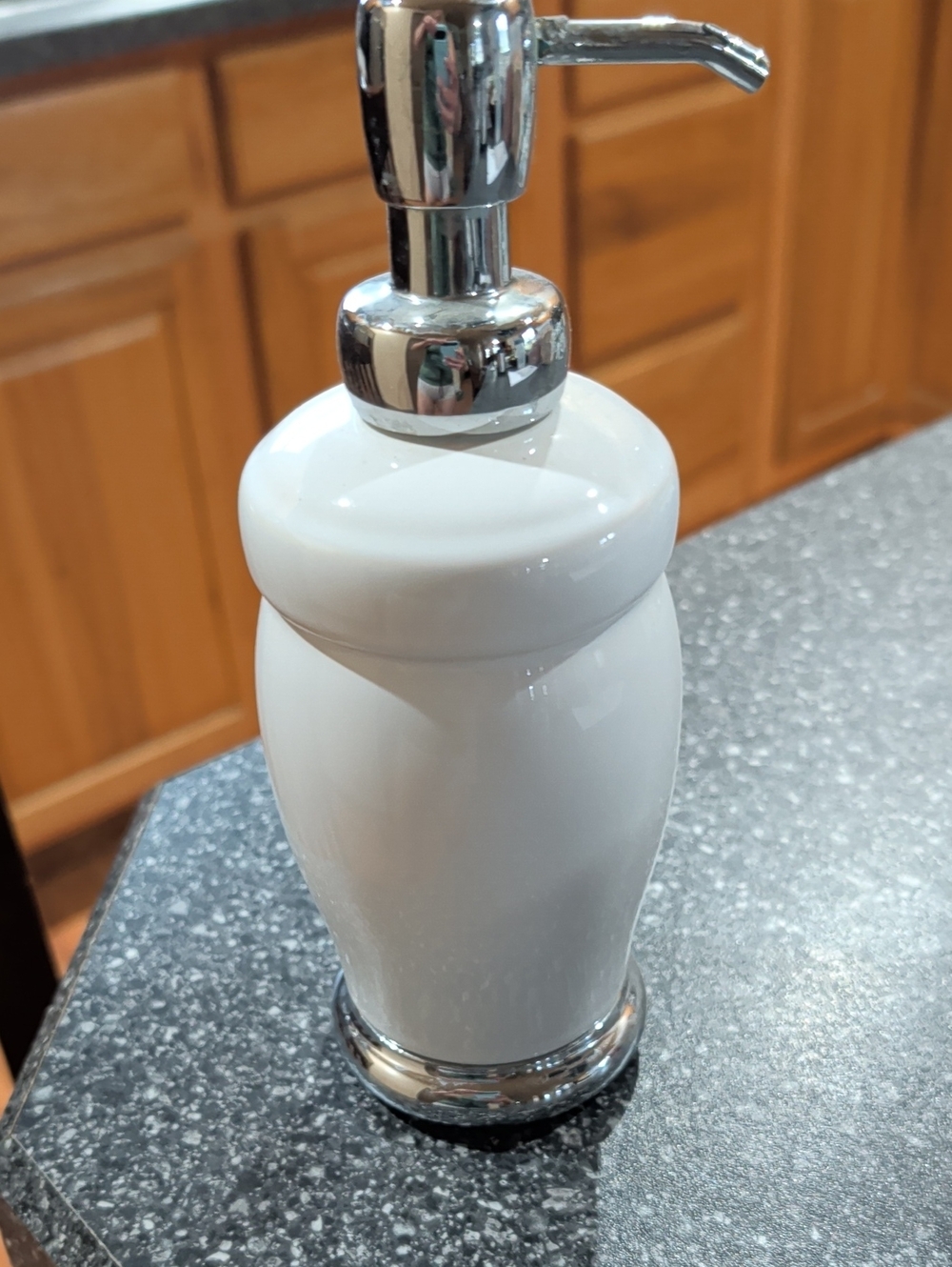 White Ceramic Soap Dispenser with Chrome Pump